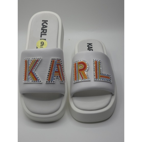 Karl Lagerfeld Shoes - Karl Lagerfeld Women's Opal Leather Platform Slide Sandals‎ WHITE Size 9